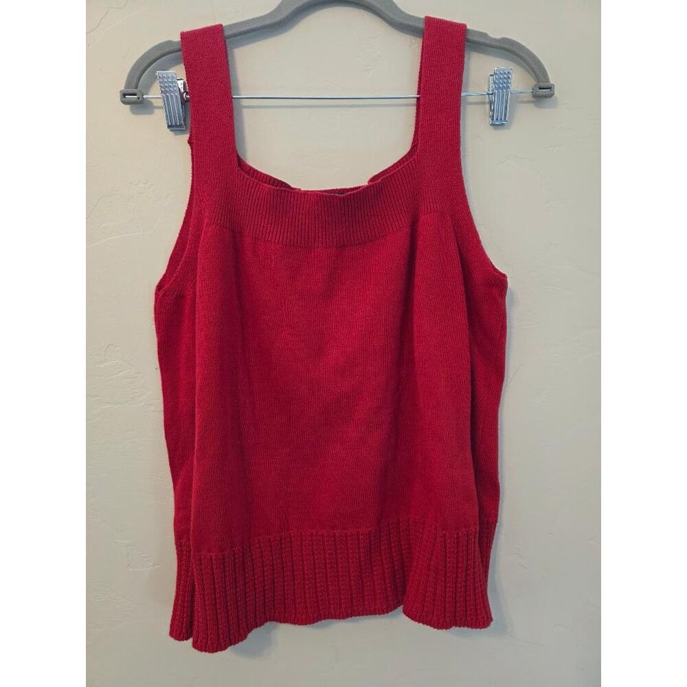 Vintage Liz Claiborne Red Knit Tank Top Square Neck Minimalist 90s Size L